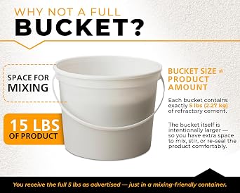 Refractory Cement Mortar 15 LB 2400F Degree High Temp Heat Resistant Liquid Mix for Repairing & Masonry, Fire Brick Lining Fire Pit, Fireplace, Kiln, Furnace, Forge
