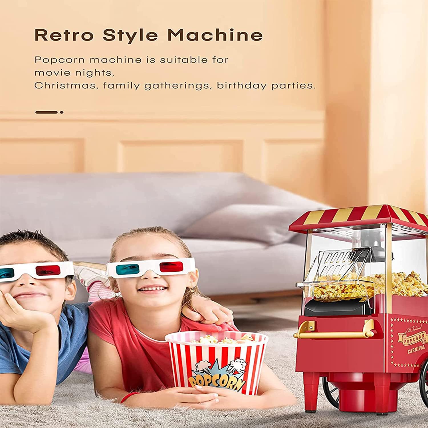 Macchina per Popcorn elettrica Senza Olio, Macchina per Popcorn ad Aria Calda da 1200 W, per Feste con Film in casa, con misurino e Coperchio Rimovibile