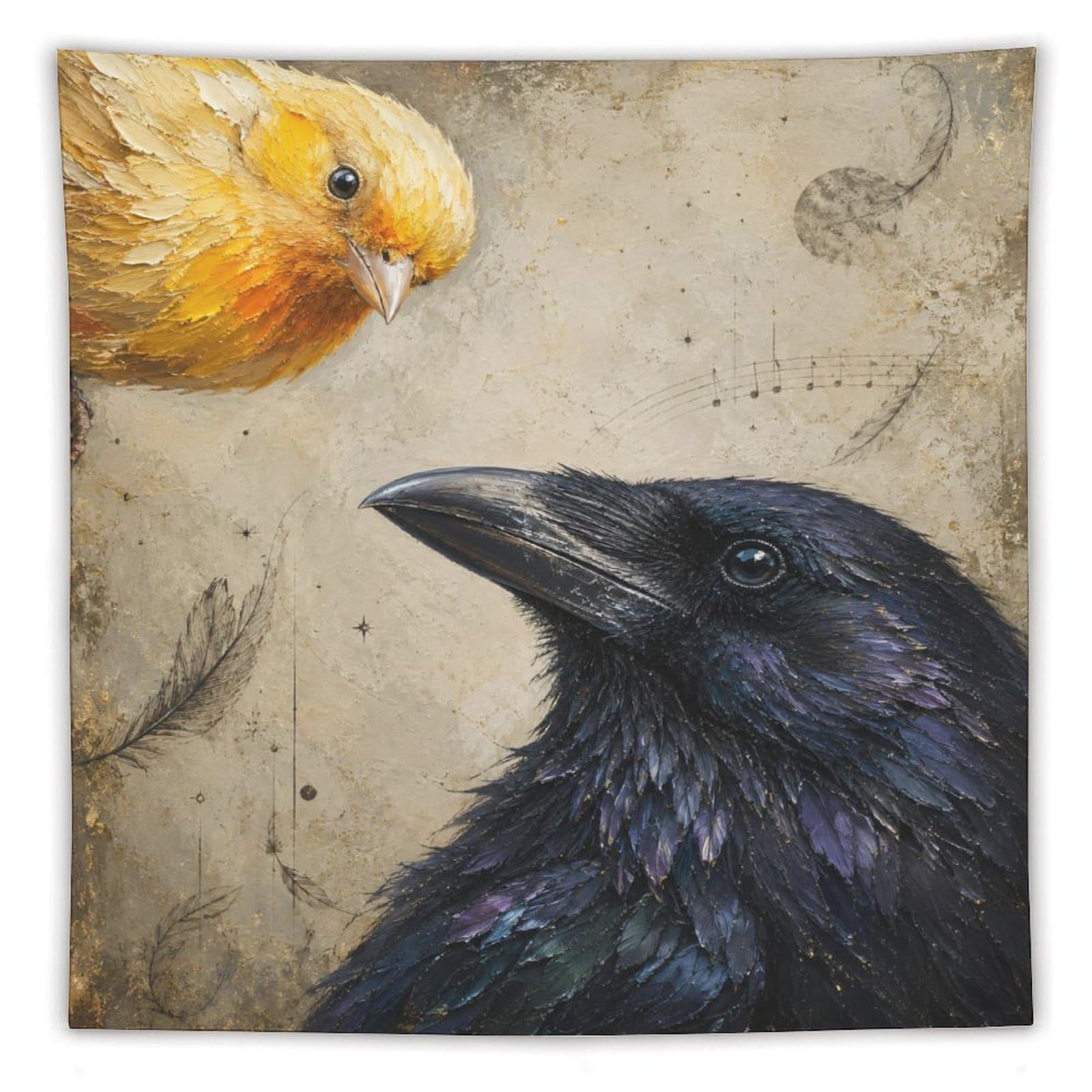W7C8U2X3 Raven Portrait Wall Tapestry, Realistic Illustration, Office