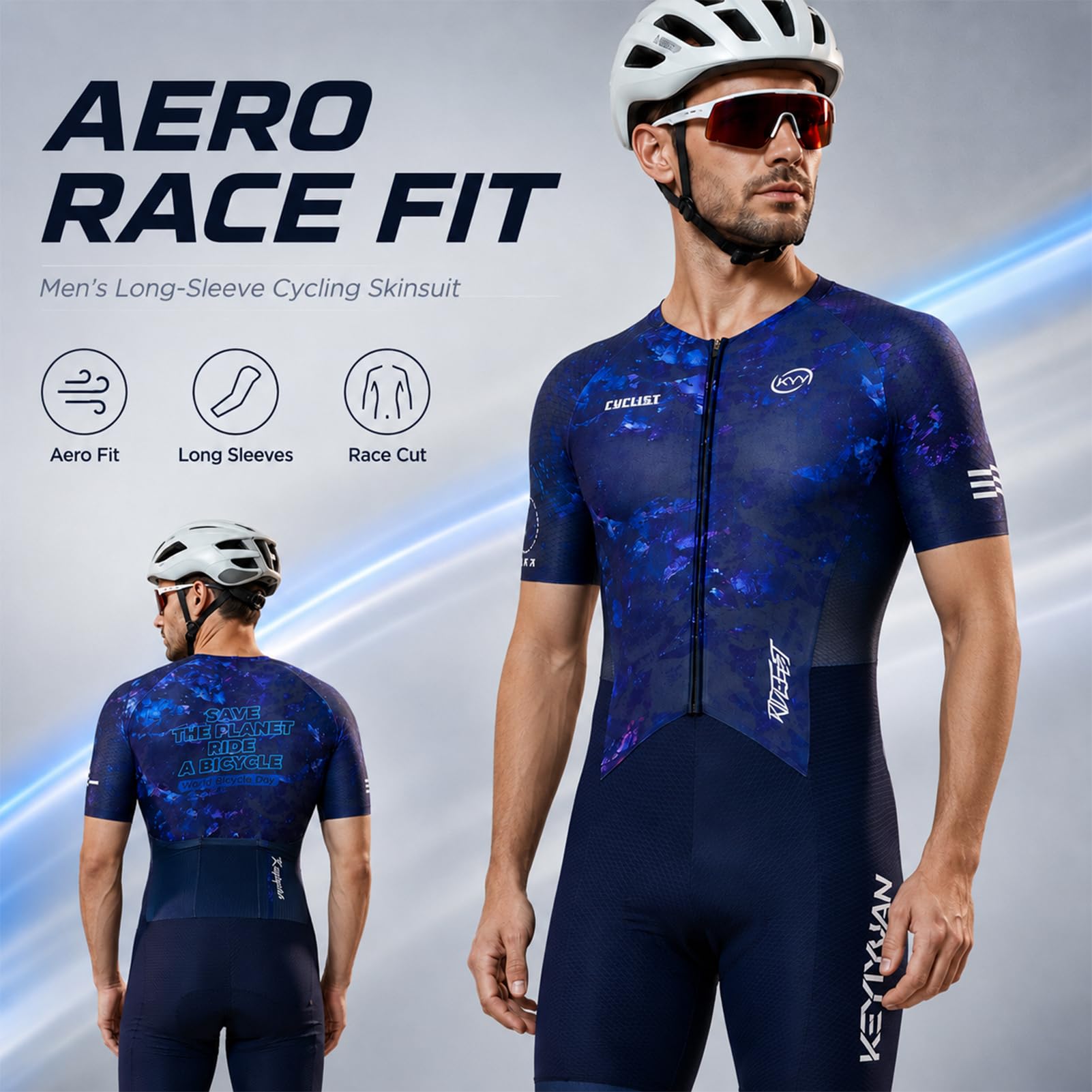 Tuta da Ciclismo Uomo Manica Corta – Fondello Alta Densità, UV | Skinsuit, traspirante, asciugatura , 3 tasche posteriori, per ciclismo su strada & triathlon, Set abbigliamento da ciclismo