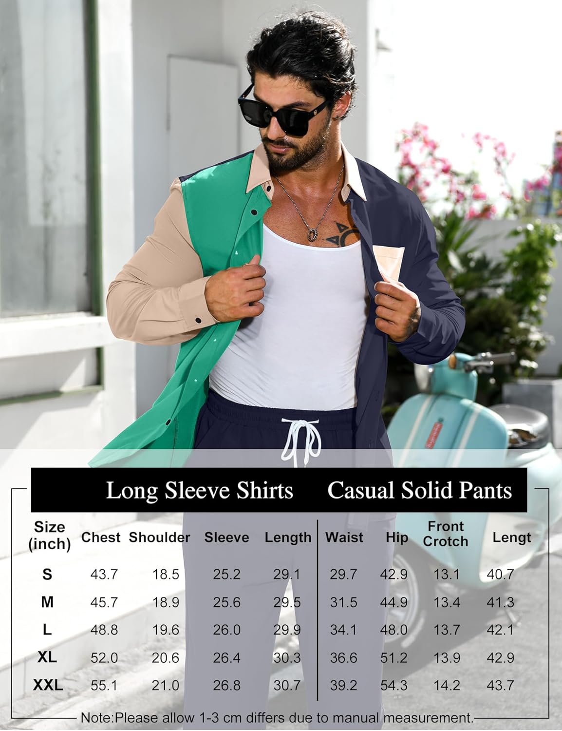 LecGee Mens 2 Piece Color Block Outfits Casual Long Sleeve Color Block Shirts and Pants Matching Set Sweatsuit - Image 6