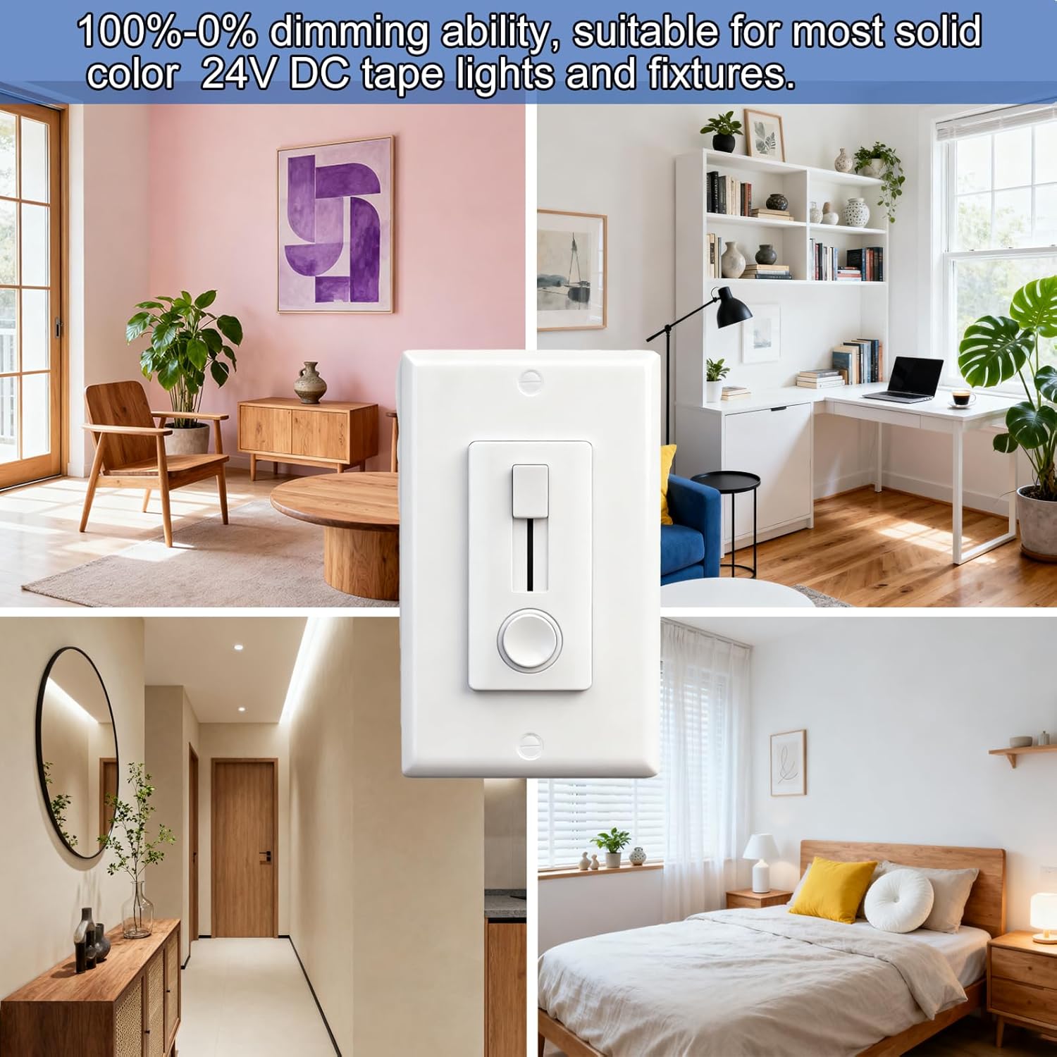 Dimmer Switch and LED Driver Single Integrated Unit, 120V AC to 24V DC, 60Watt Wall Dimmer, Driver and dimmer Switch 2 in 1, for Most Single Color 24V LED Strip Light, 1 Pack
