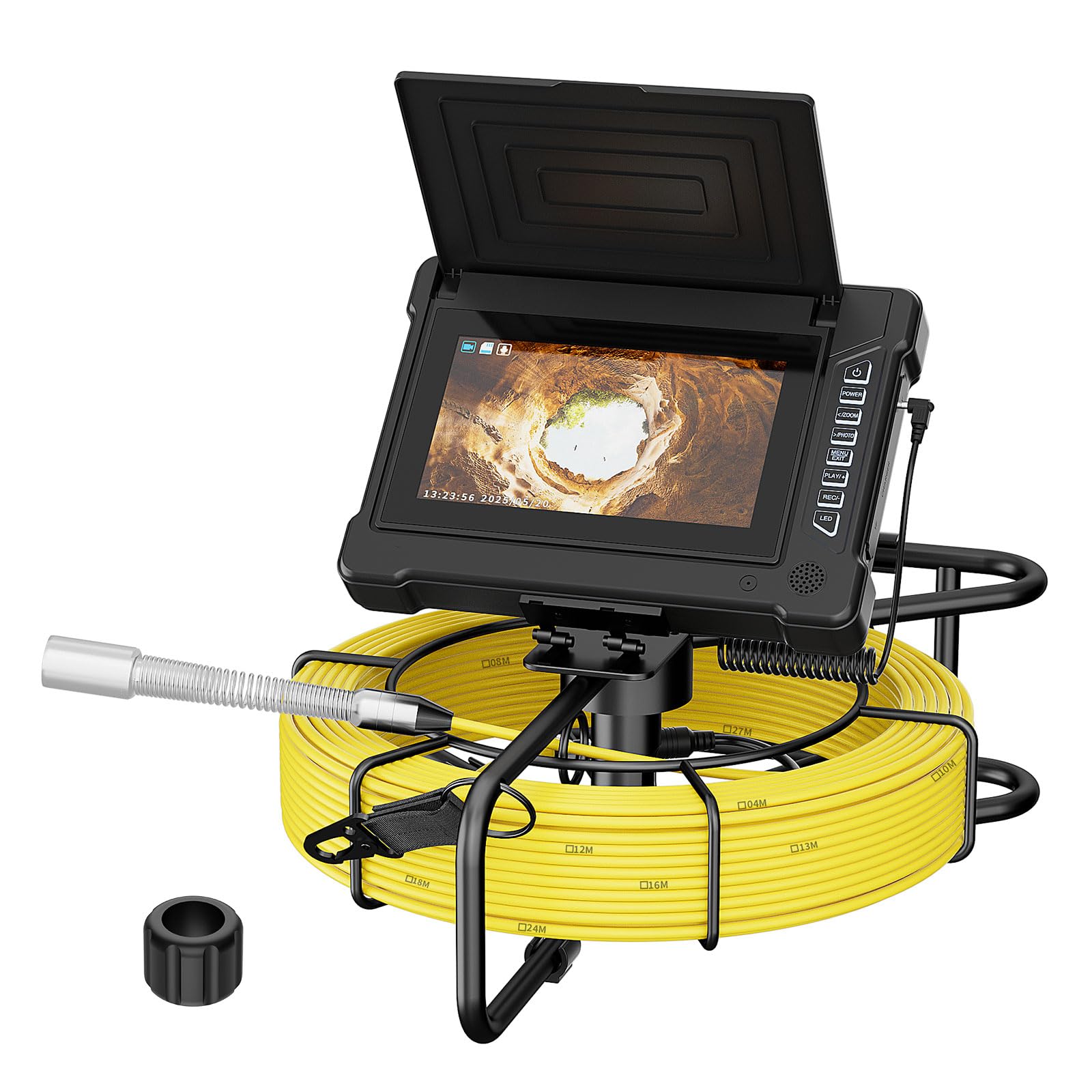 Kamera Kanalizacyjna, Inspekcja Rur Odpływowych Z Funkcją DVR I 12 Diodami LED, Boroskop 23 Mm, Hydraulika, Endoskop 7" 1080P IPS, Karta 16 GB, Do Kanalizacji, Odpływów, Kanałów, Hydr(Size:30 M/98 FT)