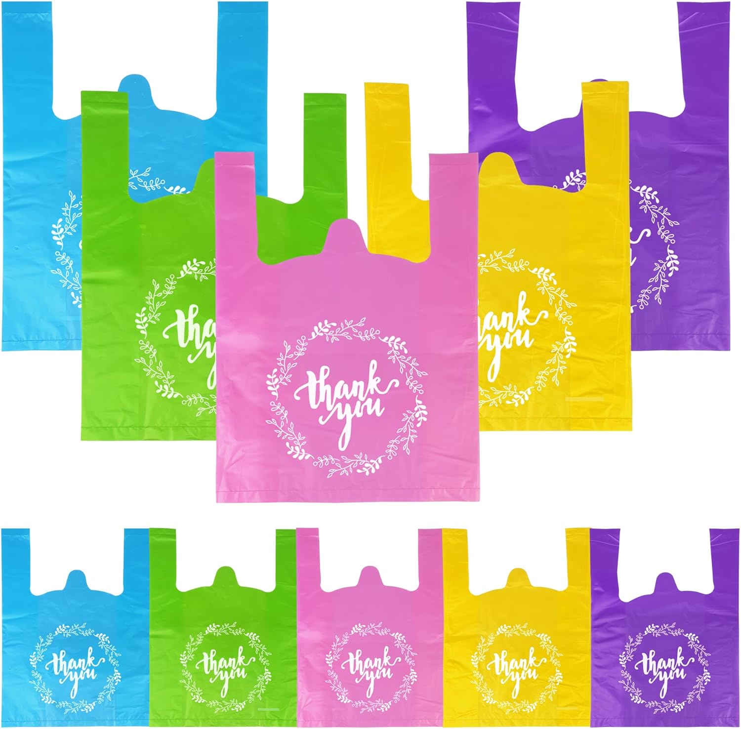 Thank You T-Shirt Bags Plastic Grocery Bag Bulk Shopping Bags Restaurant Bag in Bulk (large Pink Green Yellow Purple Cyan)