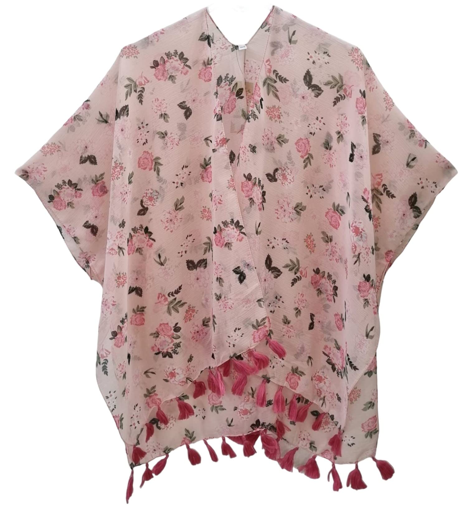 Elu ♥ Kimono de playa para mujer, cárdigan casual con estampado floral bohemio