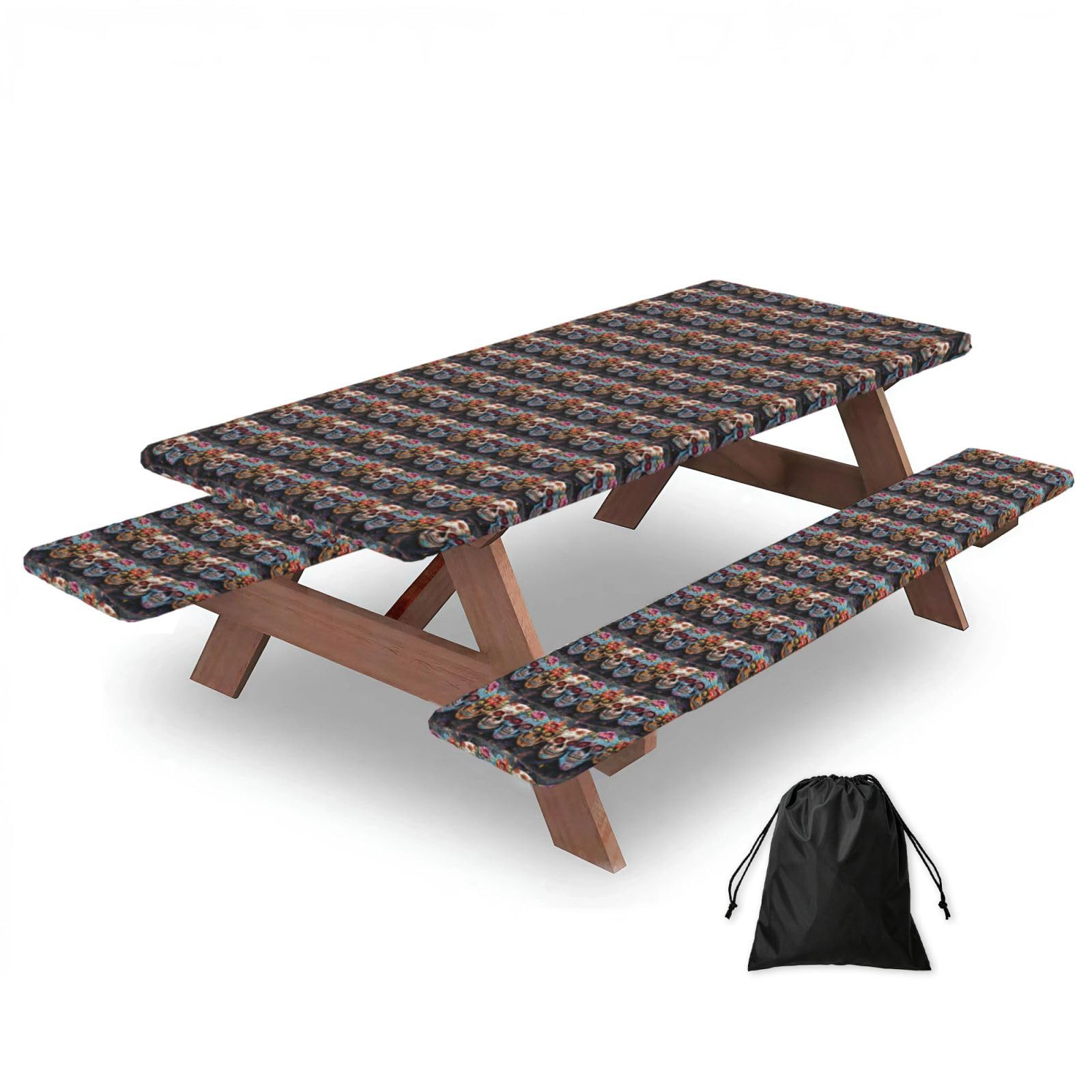 AYYQWE Sugar Skulls Print Picnic Table Bench Cover Outdoor Garden Party Decor Daily Accessory Gift
