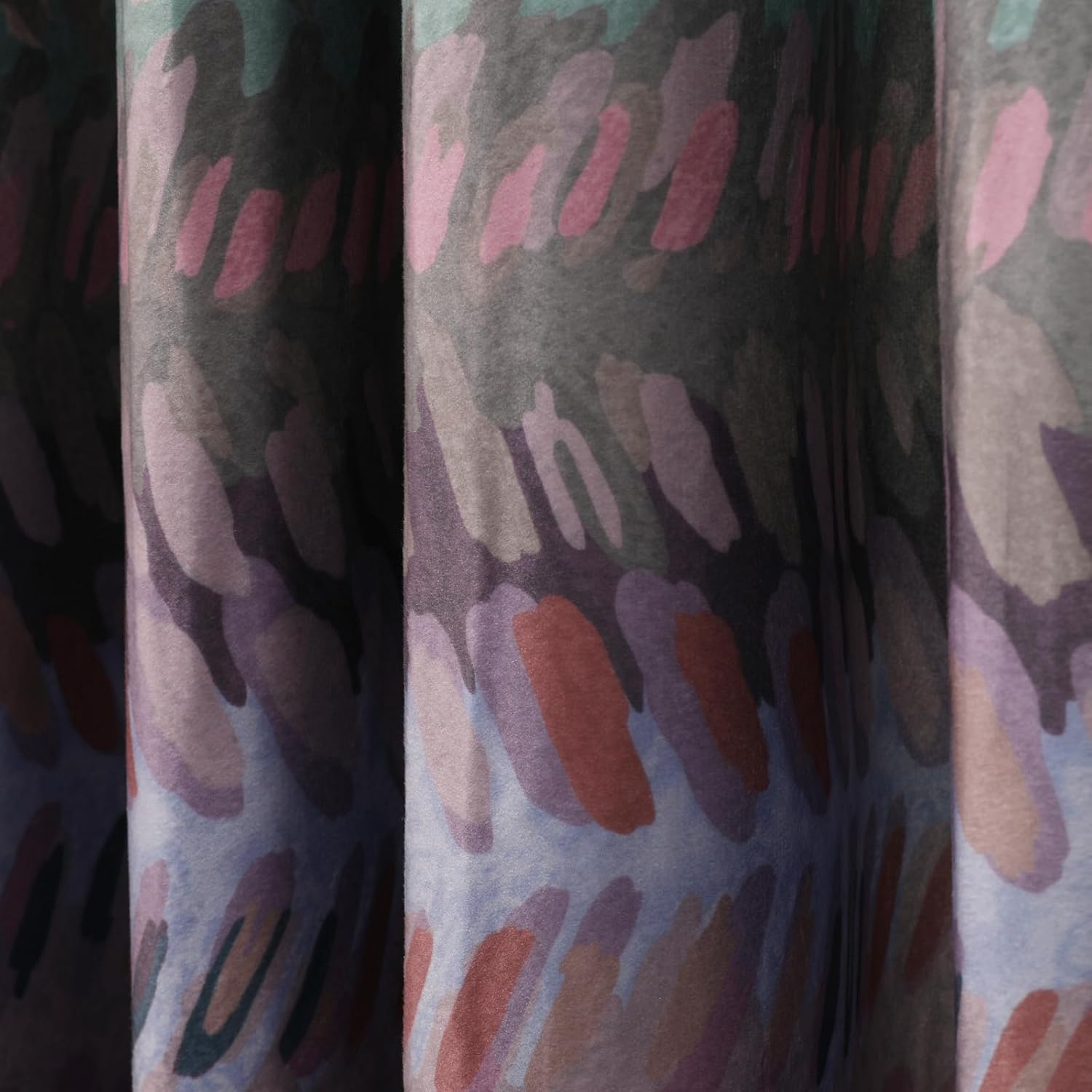 TWOPAGES x Amy Switzer Velvet Curtain for Living Room, Modern Brushstrokes Custom Size Window Drapery, Berry Blue