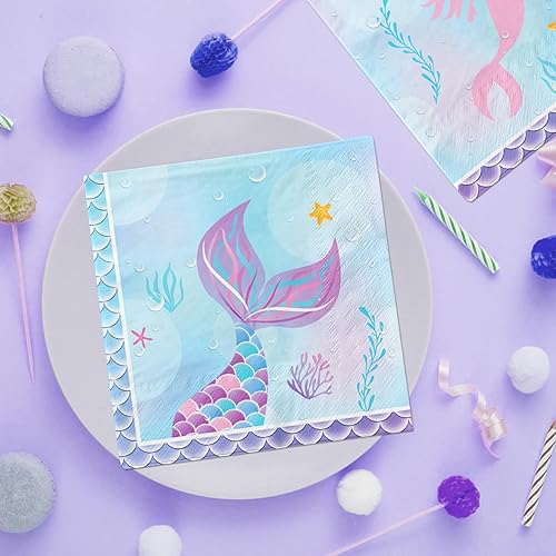 Miniatura 4 de 40 servilletas de sirena para decoración de cumpleaños de sirena, desechables, servilletas de sirena para fiestas, niños, niñas, baby shower,