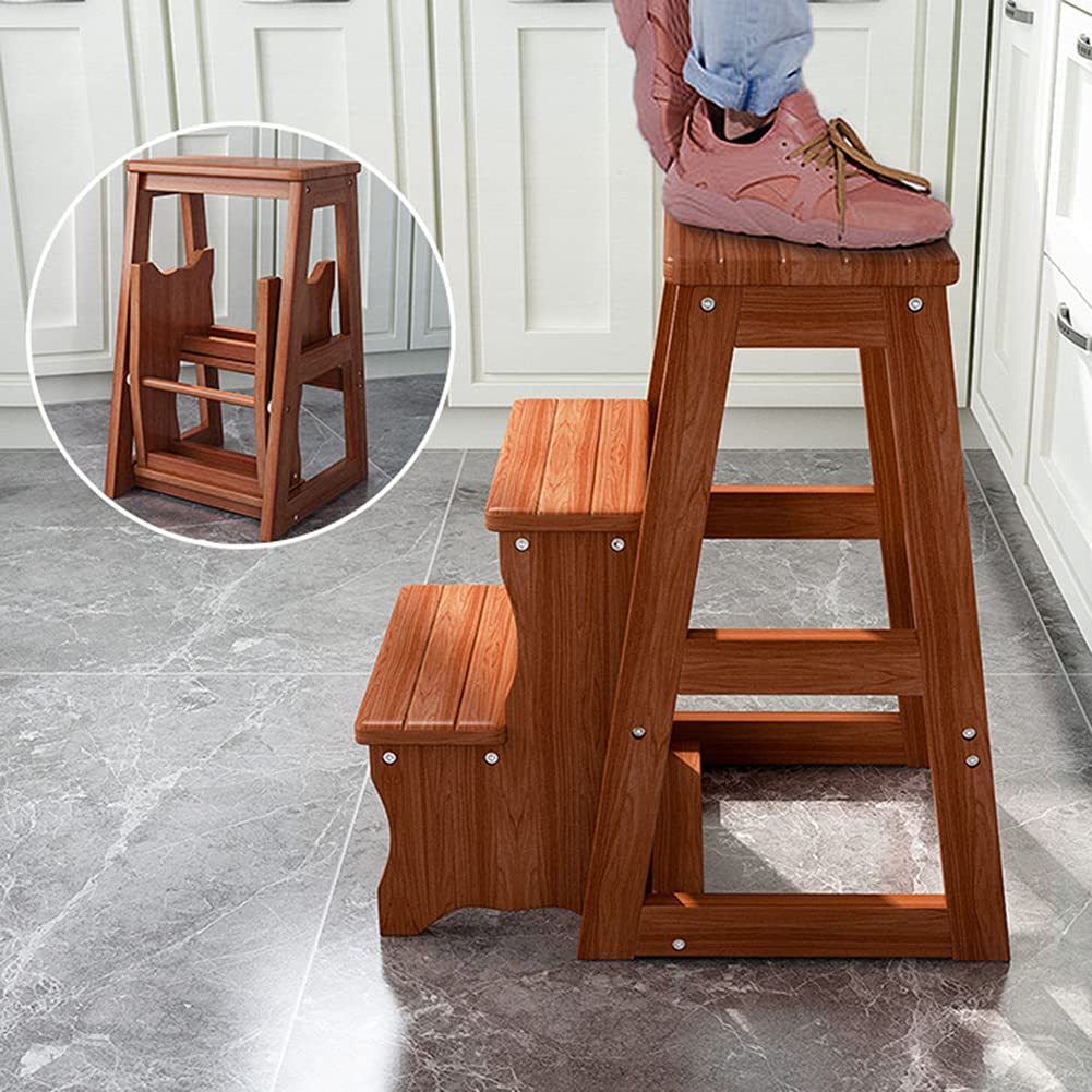 DASHADAO Escalera Plegable de Madera, Taburete de 3 escalones para Adultos, niños, Cocina, escaleras de Madera, taburetes pequeños para pies, Banco de Zapatos portátil para Interiores/Estan