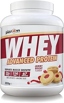Per4m Whey Protein Powder | High Protein Shake for Muscle Growth & Recovery | Low Sugar Gym Supplement | Sports Nutrition Drink + Amino Acids (2010g, Jammy Biscuit)