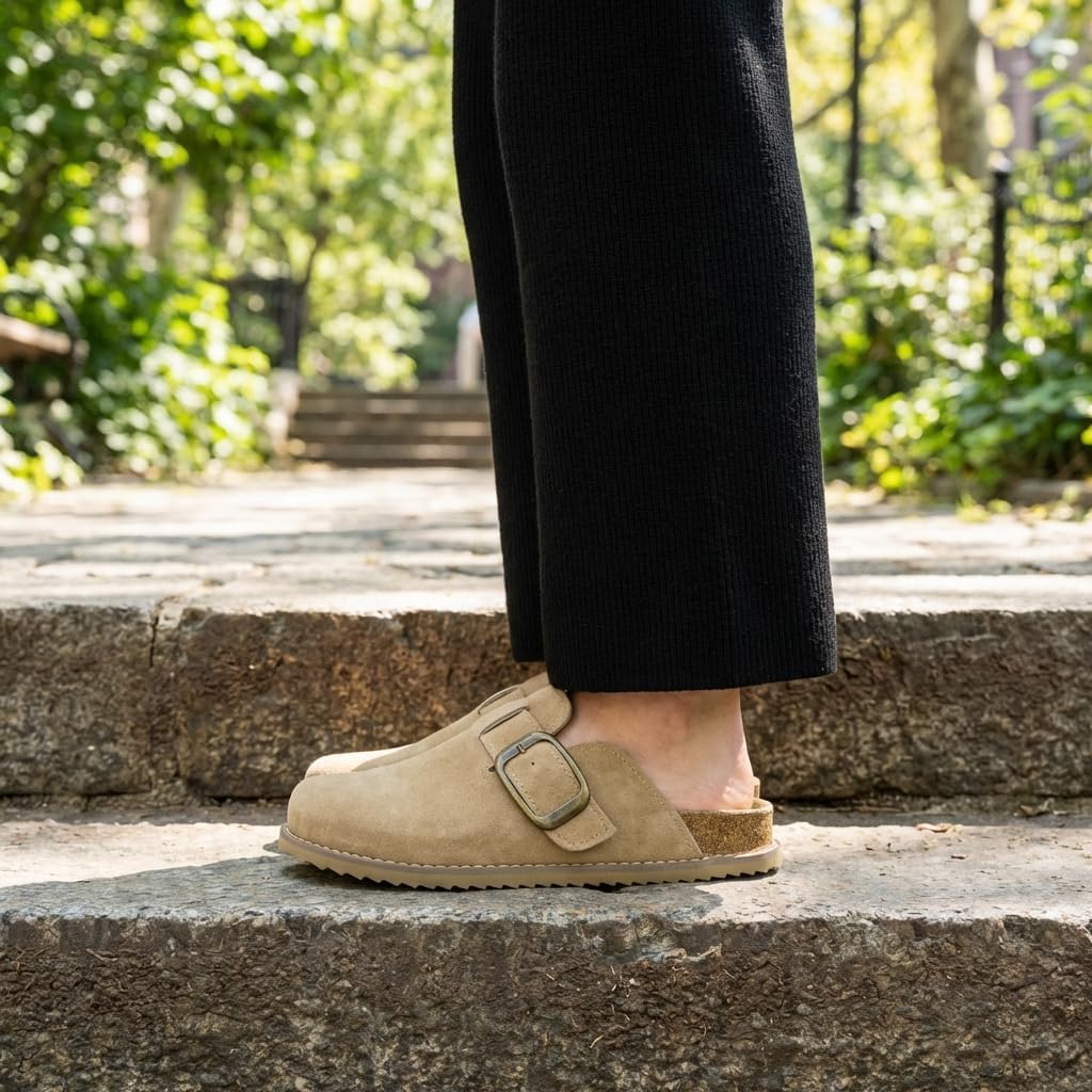 CUSHIONAIRE Women's Blain Genuine Suede Slip-On Clogs with + Memory Foam & Chic Buckle Mule - Comfortable, Non-Slip, Wide Widths Available - Image 3