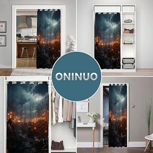 Miniatura 5 de Cortinas de puerta de calavera espeluznante para puertas, cortina opaca de cementerio de fiesta embrujada de Halloween aterradora para armario de