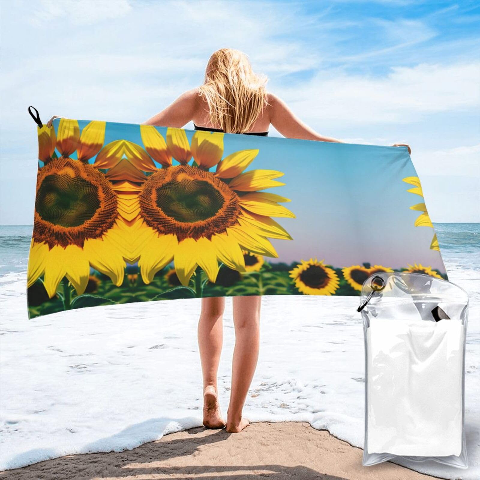 Jiuty White Sunflowers Flowers Print Fast Dry Beach Towel Portable For Swimming Travel Gym Hiking Gift