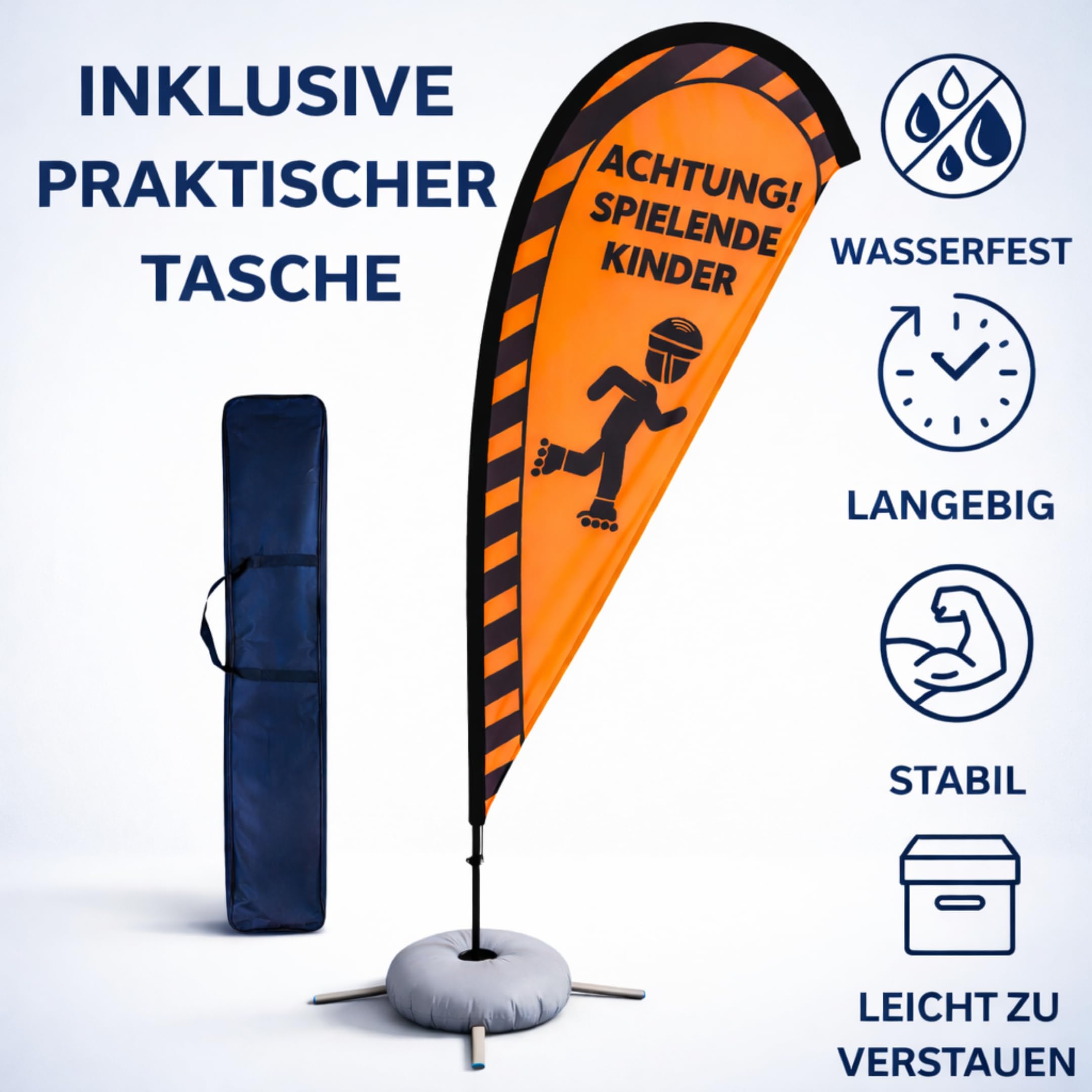 Friendly Fox Warnflagge Achtung Spielende Kinder 230 cm, großes Warnschild