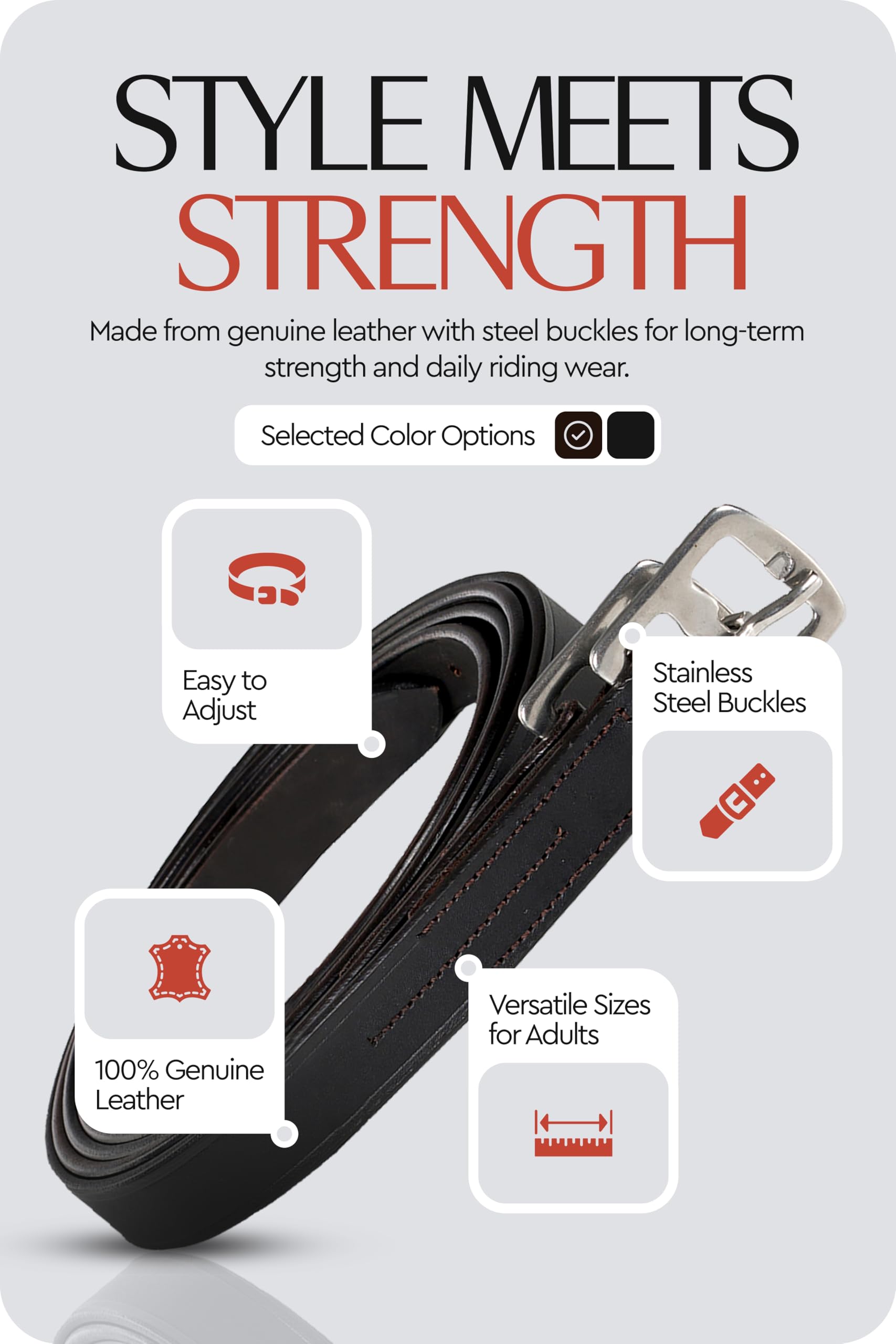 Horze Stirrup Leathers, Dark Brown, 49" - Image 4