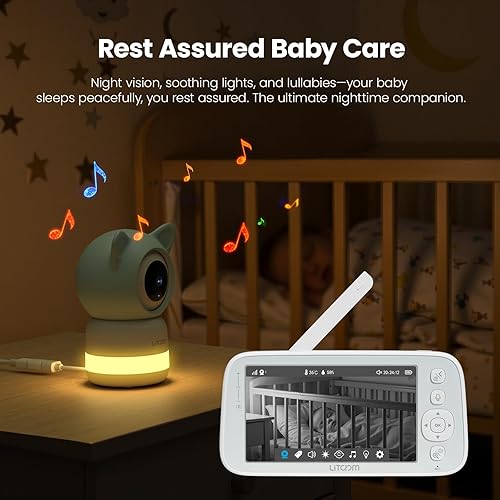 Miniatura 6 de litokam Monitor de bebé de 4MP con 2 cámaras y audio, pantalla dividida de 5 pulgadas 1080P, sin WiFi y WiFi 5G2.4G, zoom panorámico remoto, visión