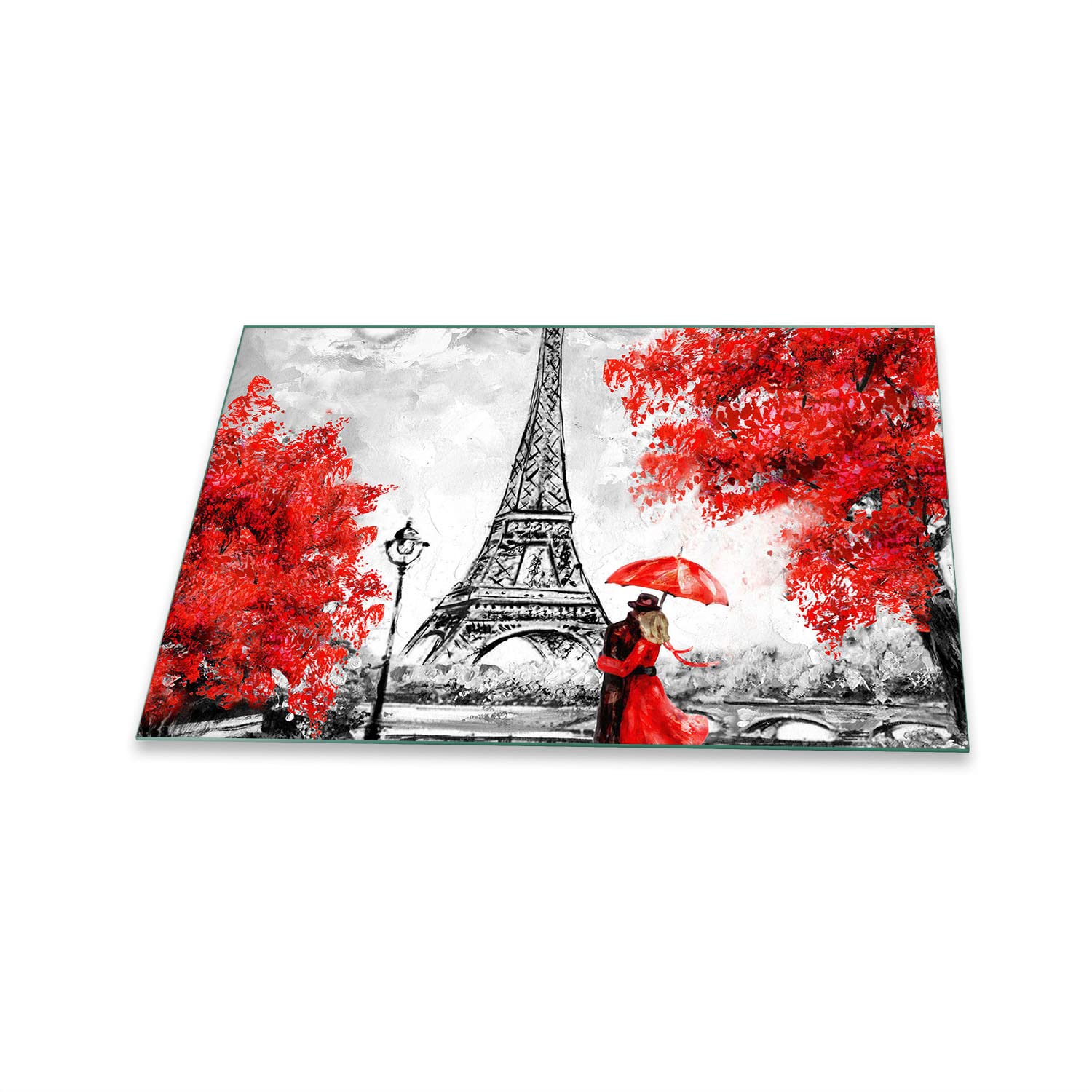 Herdabdeckplatte 2-teilig Mit Eiffelturm-Motiv – 60x52 Cm, Sicherheitsglas, Spritzschutz & Schneidebrett
