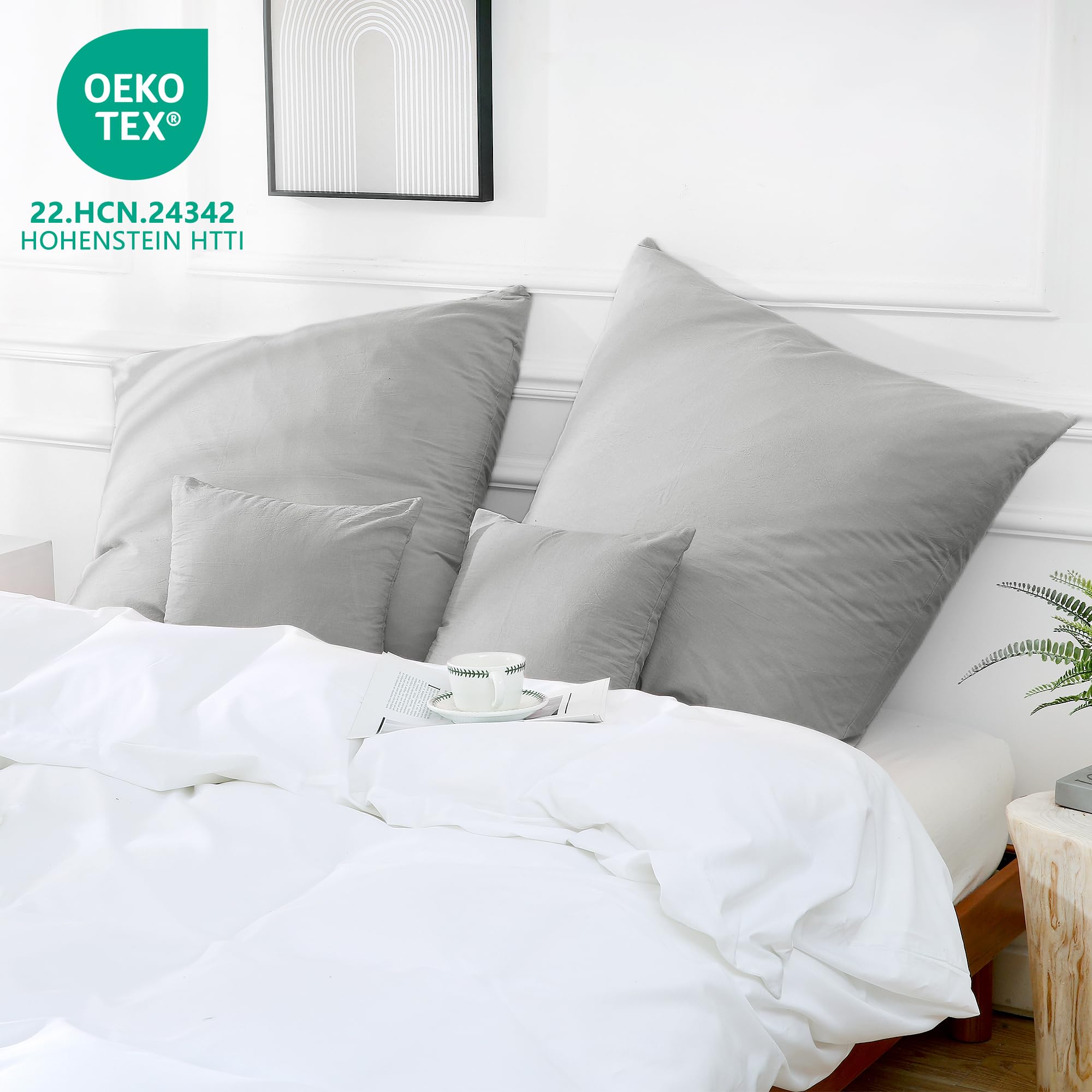 ATsense Federe Cuscino 45x45 Cm Set Di 2 - 100% Cotone Lavato Verde Chiaro, Con Cerniera, Certificato OEKO-TEX, Morbide