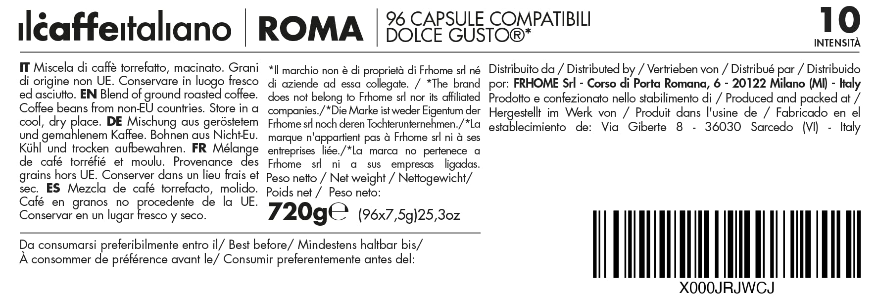 Dolce Gusto, 96 kapsułek do kawy z Dolce Gusto skombpatible - Il Caffè Italiano - mieszanka Roma, intensywność 10