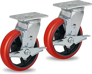 HANDSAMMU 6 Inch Casters -1200 lbs Capacity Per Caster, Polyurethane Tread(Crowned) on Cast lron-Roller Bearing, Top Plate 4