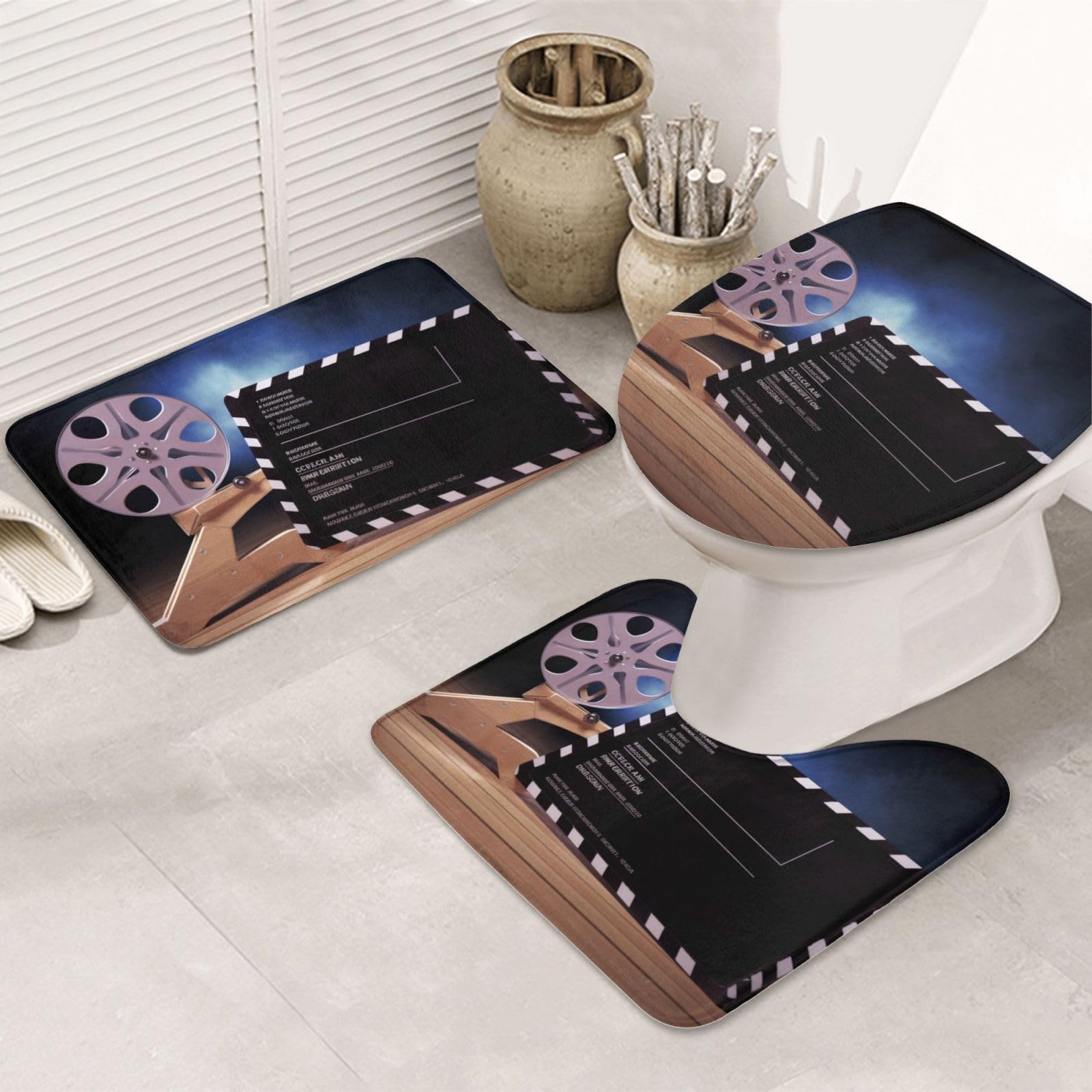 Tapis de bain antidérapant lot de 3 absorbant avec housse abattant WC