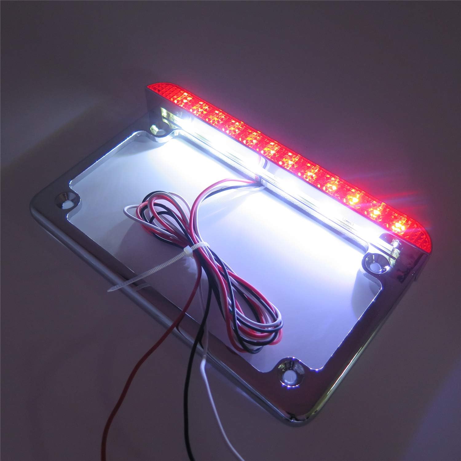 for Universal Motorcycle 7Inches x4 Inches Flat License Plate Frame Bracket Tag Holder with 6 Inches LED Bar Chrome [P/N: MT294-002-CD] image 5