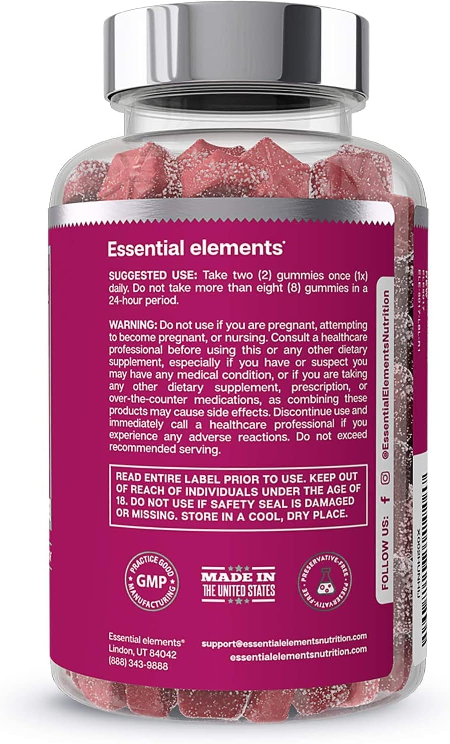 Essential Elements Elderberry Gummies for Adults - 4-in-1 Immune Support Formula with Sambucus nigra, Vitamin C, Echinacea, Propolis Extract 2-Pack (120 Ct)