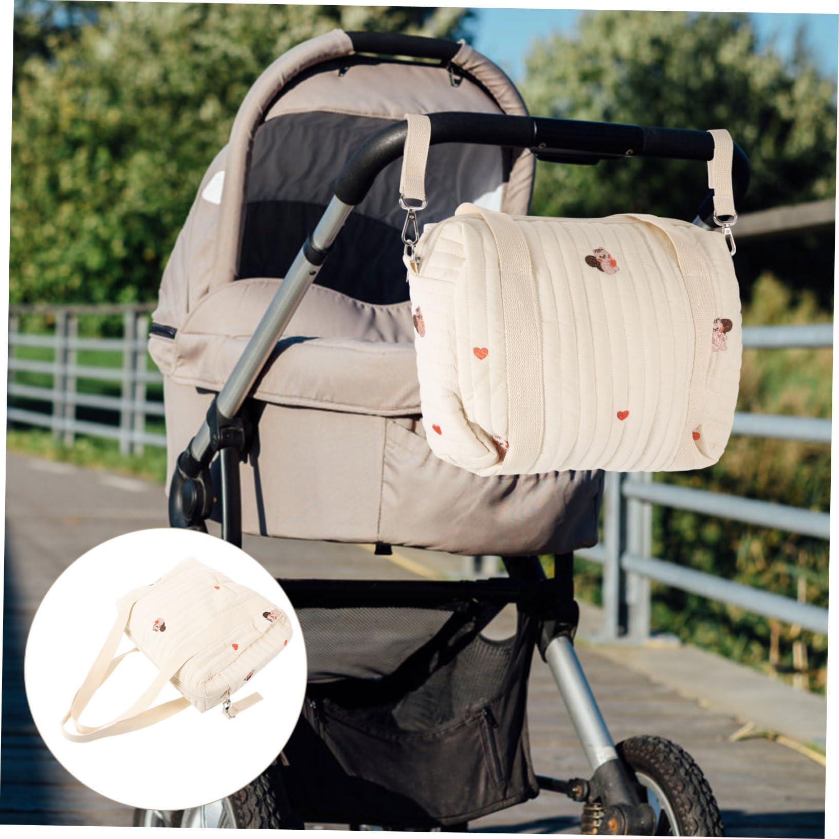 ibasenice Borsa Porta Pannolini in Cotone, Comoda e Portatile, da Viaggio, Gancio per Passeggino, per Riporre Pannolini e Giocattoli