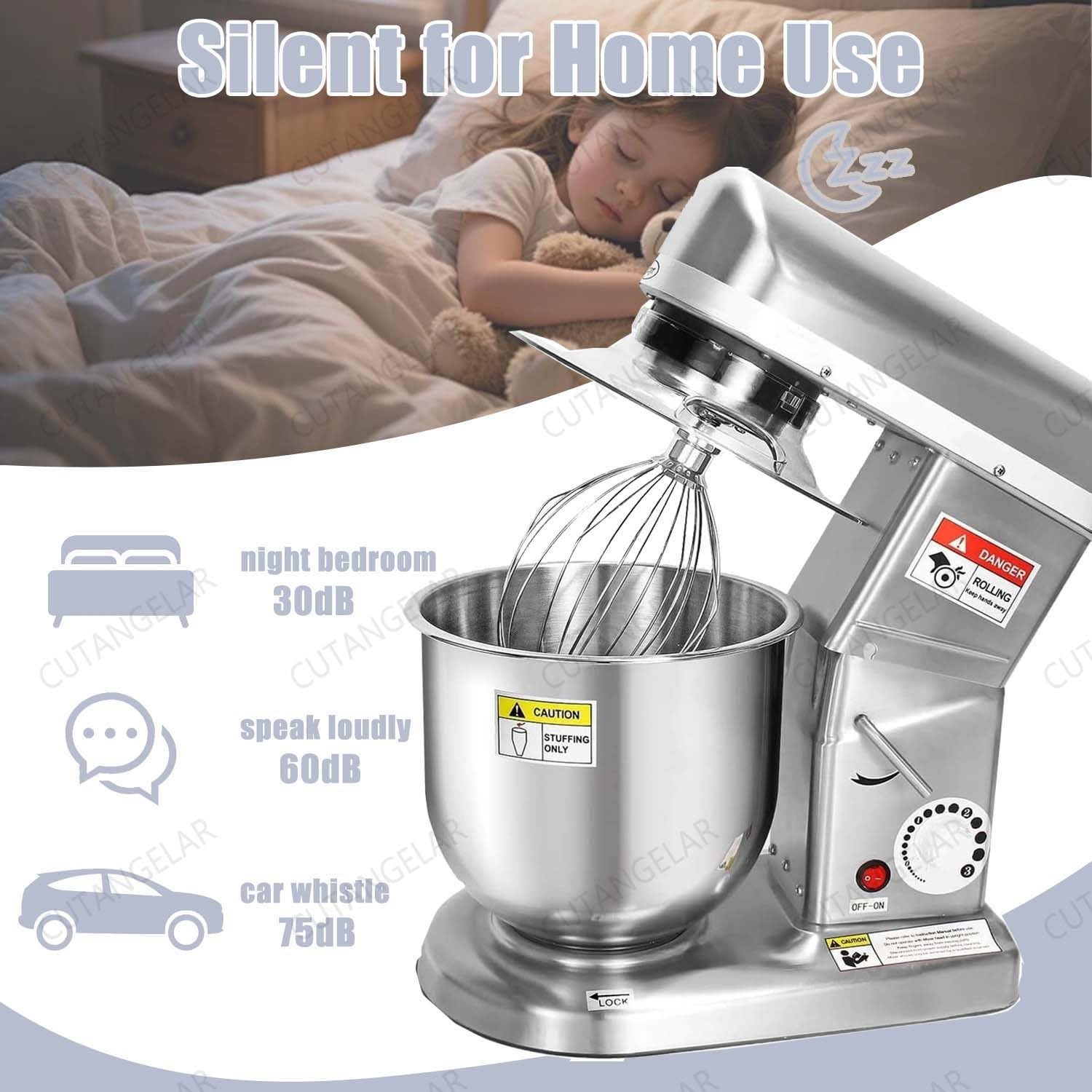 Impastatore Alimentare Professionale, Attrezzatura Cucina Grado Commerciale. Motore Alta Prestazione 500W Con Accessori Completo, Ideale Per Pizzerie E Stabilimenti Ristorazione.(5L/4.5qt)