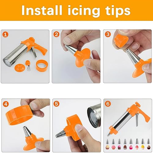 Miniatura 3 de Prensa de galletas de acero inoxidable, juego de hornear de cocina con 13 discos y 8 boquillas de glaseado para creación y decoración de galletas