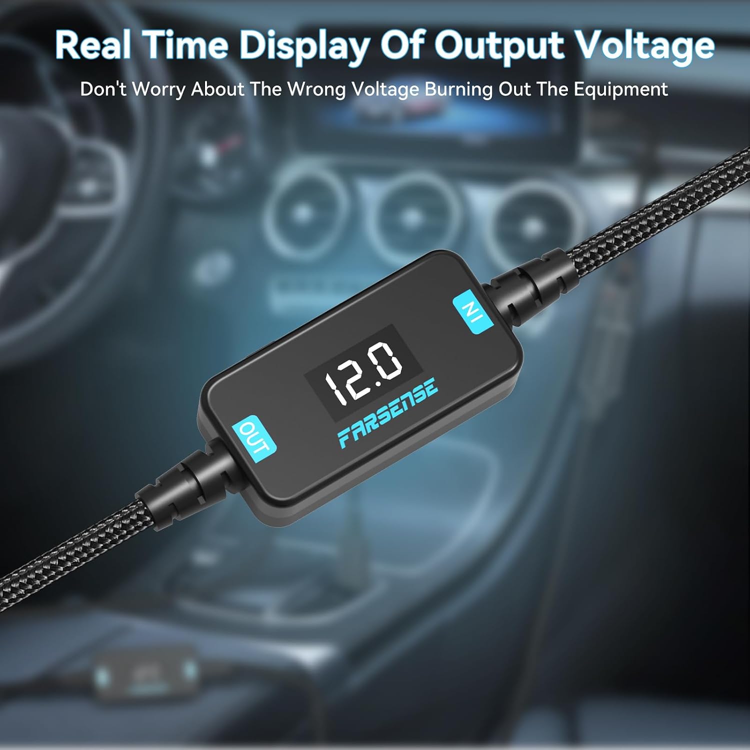 FARSENSE USB C to 12V Cigarette Lighter Adapter-USB C to 12V Adapter,Type C Male to 12V Cigarette Lighter Socket Female Cable(1FT) Supports Voltage Display for Dash Cam,GPS,Driving Recorder,Etc 1 Pack