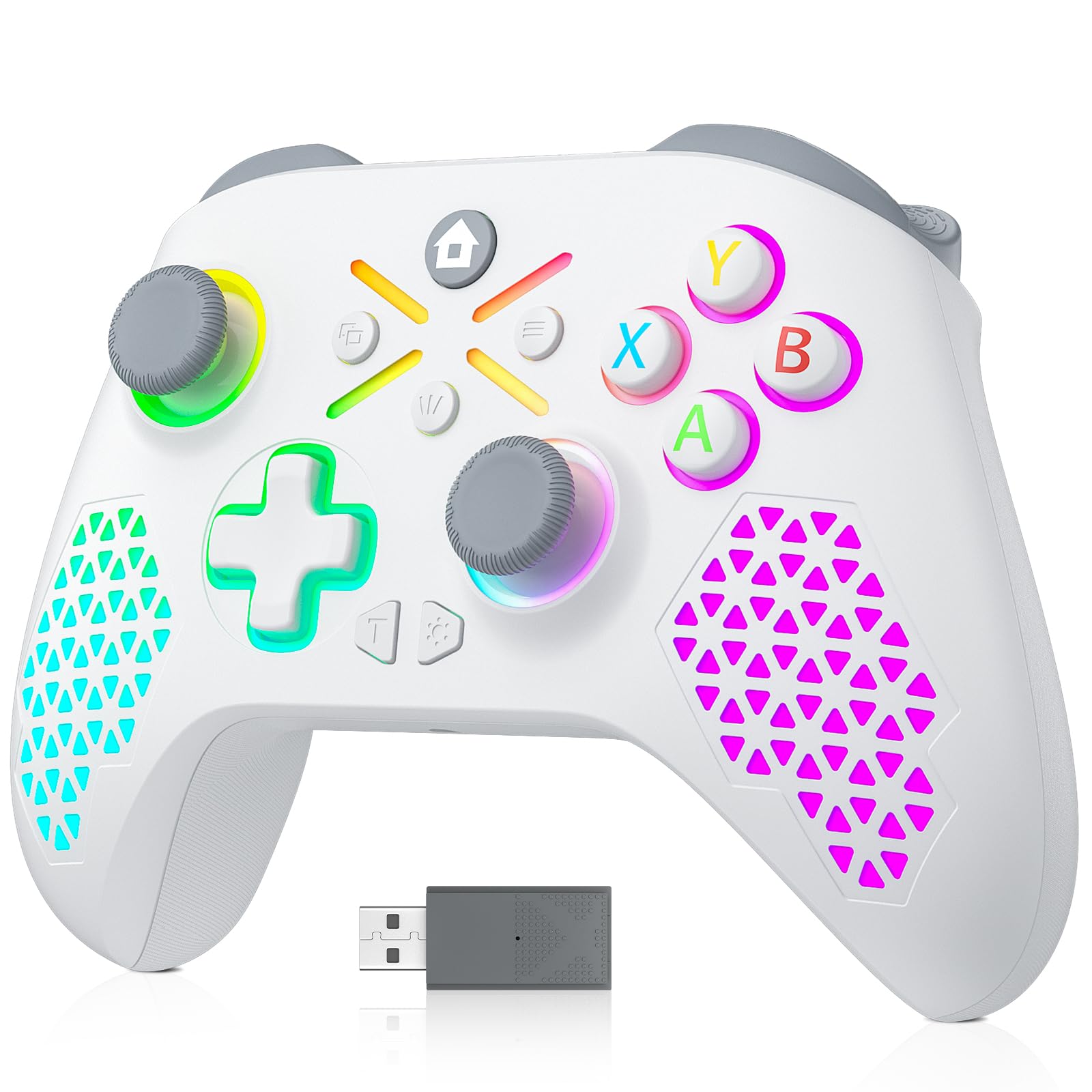 Bonacell 2.4GHZ RGB Wireless Controller for Xbox one Controller with Programming/Vibration/3.5mm Audio/Turbo/6-Axis Gyroscope Compatible with Xbox/PC/PS3/Switch/Android(Need upgarade manually)