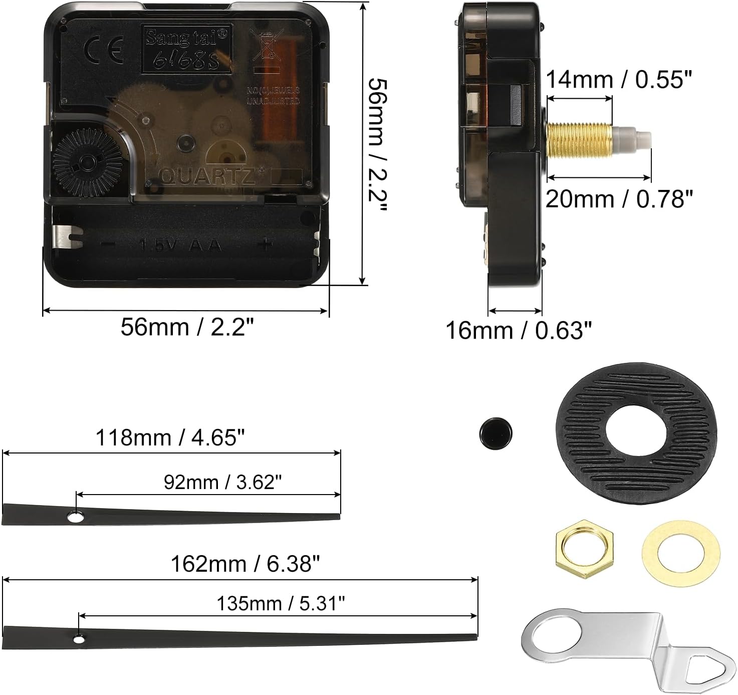 PATIKIL Clock Mechanism Replacement, 2 Pcs Clock Mechanism Battery Operated DIY Wall Clock Aluminium Hands and Motor Kit Mute Movement Repair, Black