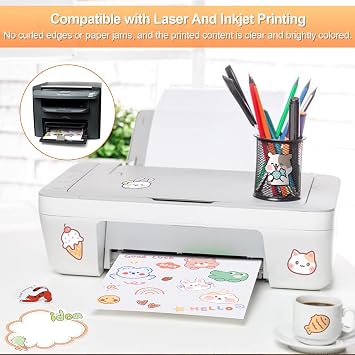 Printable Sticker Paper for Inkjet Printer, 40 Sheets 8.5x11'' Matte Sticker Printer Paper Full Sheet Labels for Laser/Inkjet Printers, Letter Size
