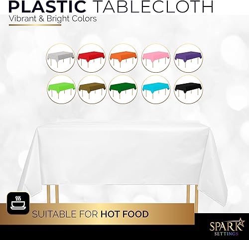 Miniatura 2 de Mantel rectangular de plástico blanco reutilizable, ideal para bodas, fiestas, cumpleaños, cenas, almuerzos o para cualquier uso de vajilla, (54 x