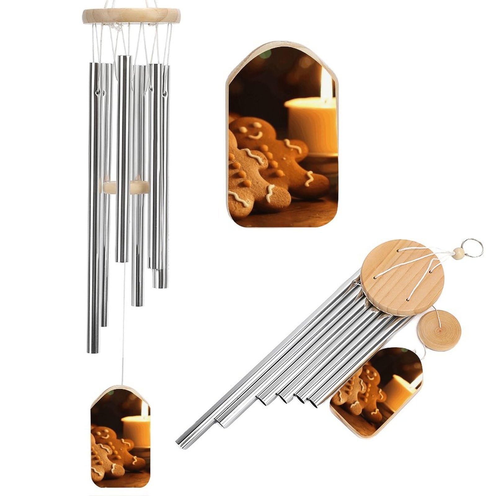 Carillon à vent commémoratif aluminium bougies pain d'épices extérieur