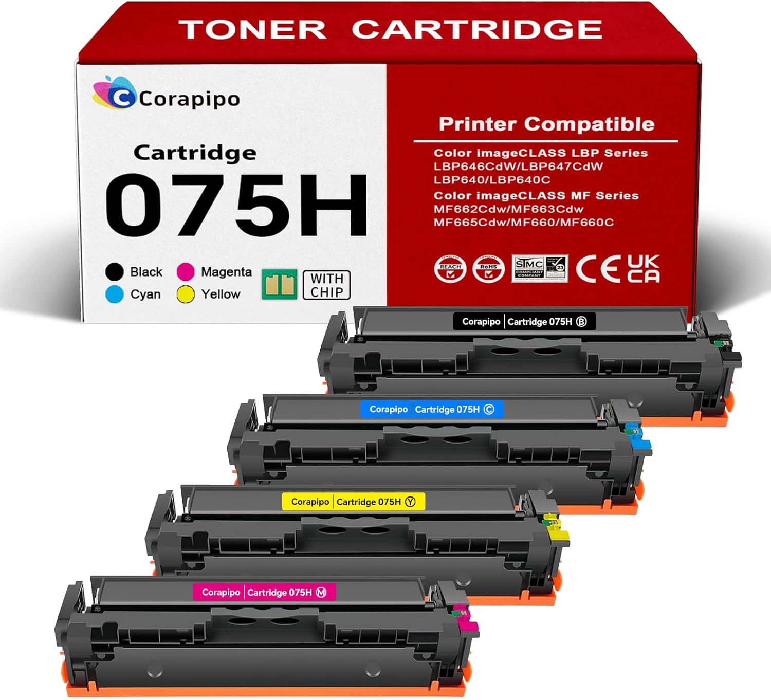 075/075H High Yield Toner Cartridge Set Replacement for Canon 075 / 075H /CRG-075 Toner Compatible with Canon ImageCLASS LBP640 LBP646Cdw LBP647Cdw MF660 MF665Cdw MF663Cdw MF662Cdw Printers