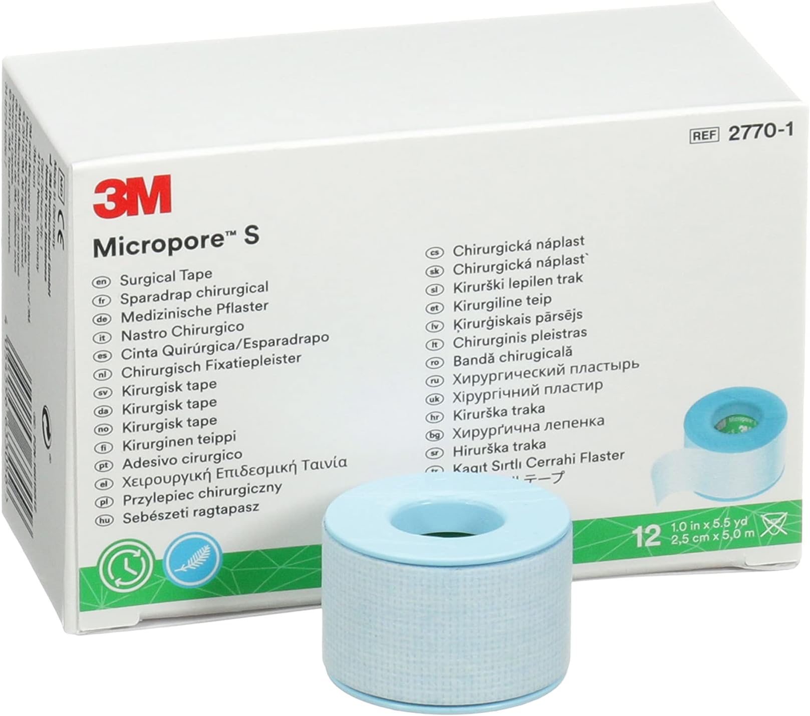 3M™ Micropore™ S Surgical Tape, 2770-1, 1 inch x 5.5 yard (2.5 cm x 5 m), 12 Roll/Carton, 10 Carton/Case