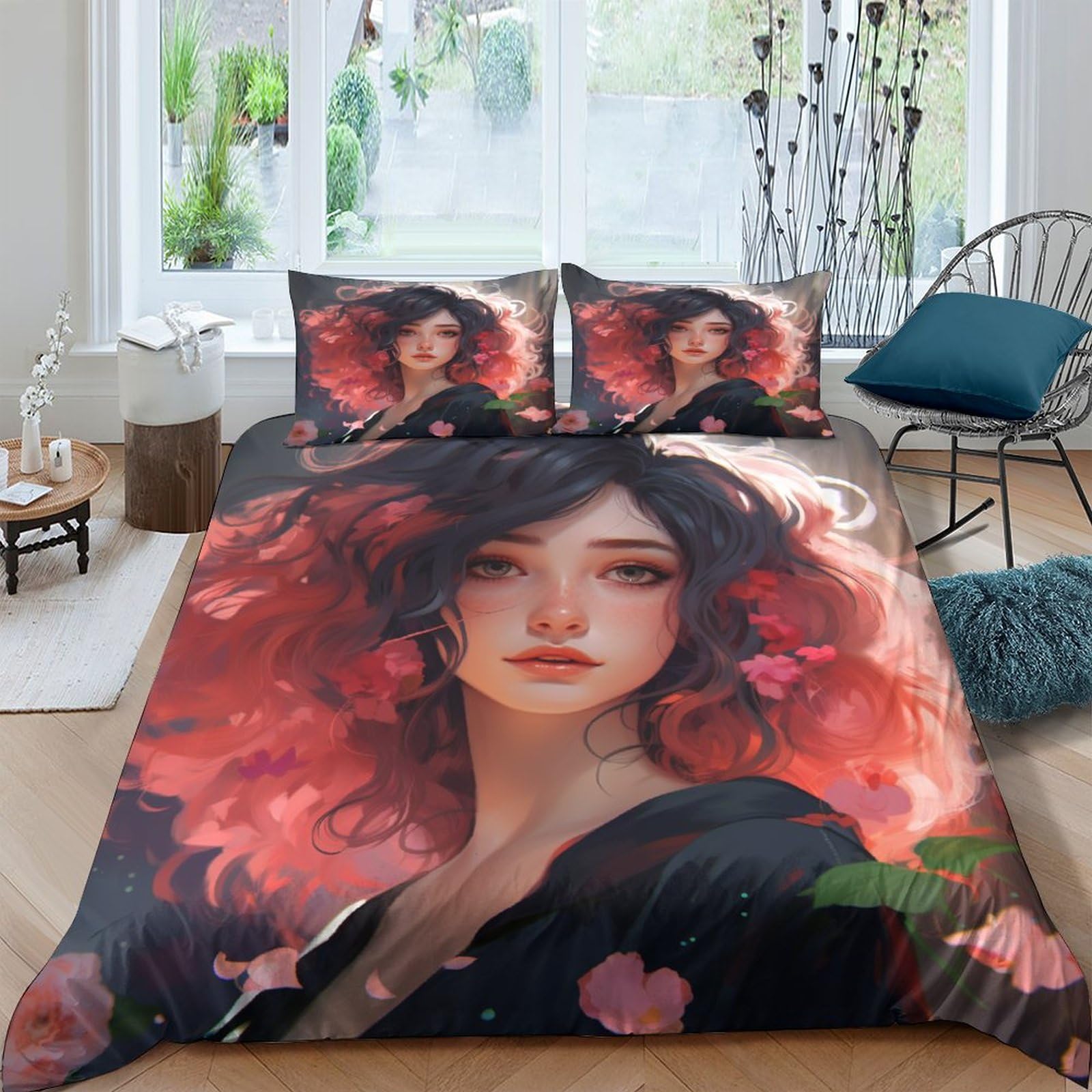 Parure de lit Anime Manga 220x240cm avec housse de couette King et taies pour chambre d'ado