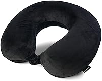 Brookstone Travel Neck Pillow: Lightweight Fleece U-Shaped Memory Foam Airplane Pillow for Neck Support & Sleep, Stuffable Black