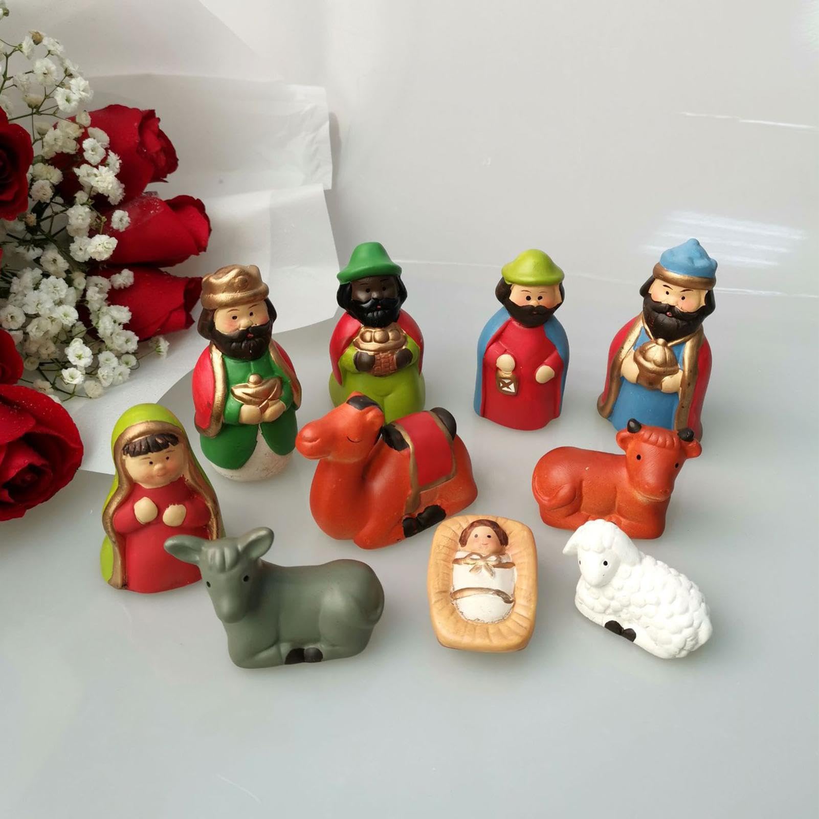 Set di statuette per presepe di Natale, statuette per la nascita | di Gesù per interni, 10 pezzi, decorazione natalizia per libreria, camera da , chiesa,