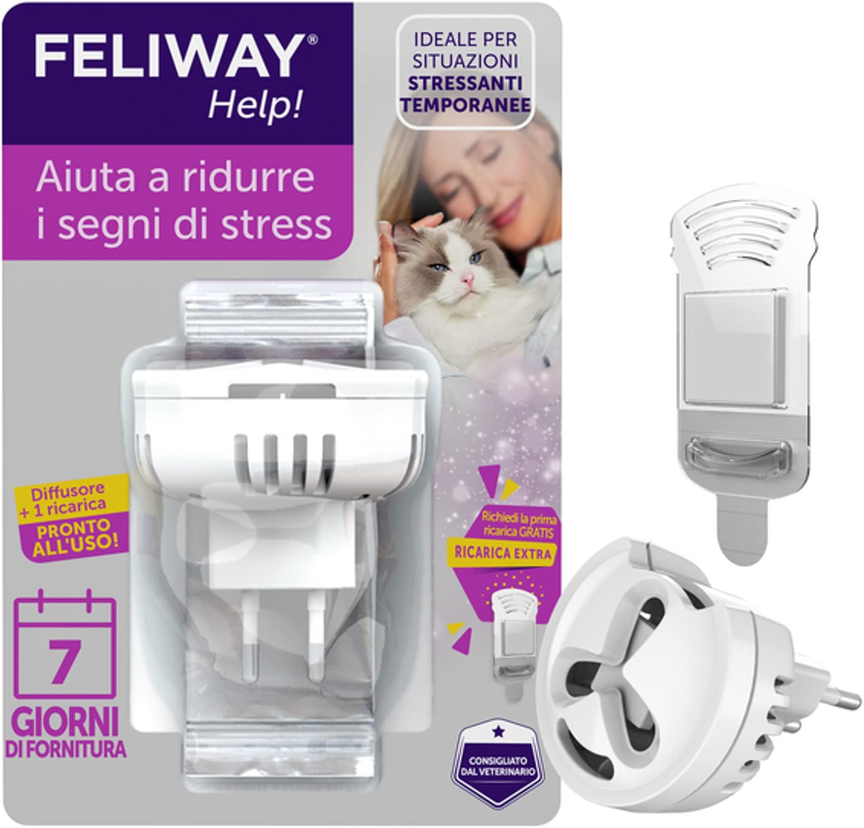 Help! Diffuser + Refill 7 Days – Helps Your Cat to Face Momentary Stress Situations – Calming and Stress Relief Feline Pheromones for Cats