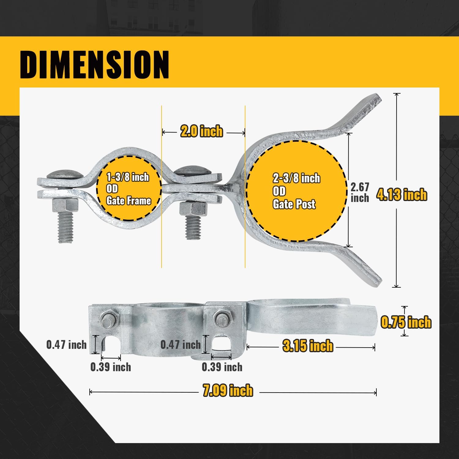 VIVIDA 1-3/8" x 2-3/8" Chain Link Gate Latch 2 PCS, Fence Fork Latch for Metal Gates with Padlock Hole, Galvanized Steel, Chain Link Fence Parts