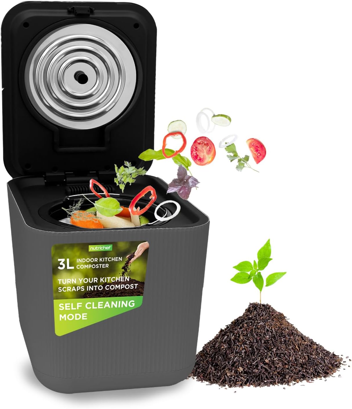 Nutrichef 3L Electric Kitchen Composter - Compost’s Organic Material ...
