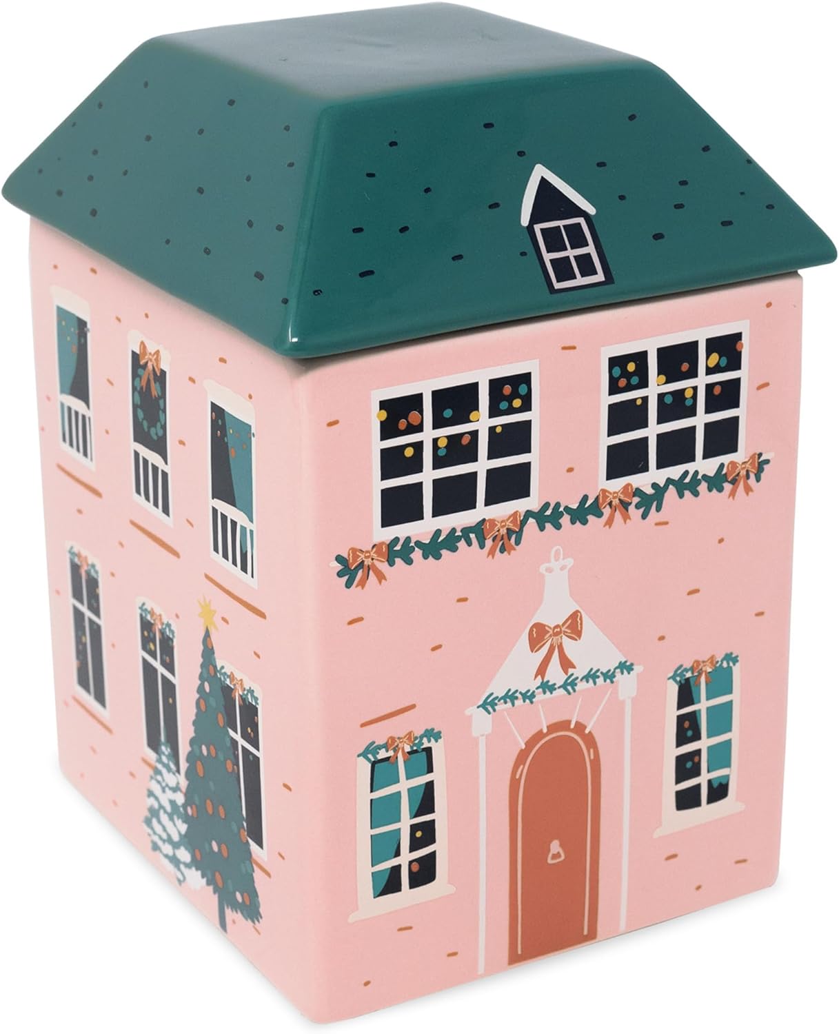 Steel Mill & Co 7" Tall Ceramic Cookie Jar, Christmas Cottage Design, Holiday Treat Storage and Festive Kitchen Décor with Removable Roof Lid ('Twas the Night Before Christmas)