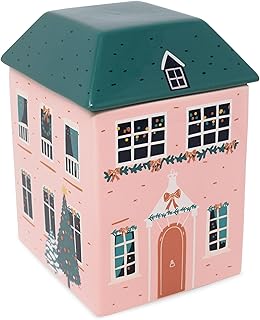 Steel Mill & Co 7" Tall Ceramic Cookie Jar, Christmas Cottage Design, Holiday Treat Storage and Festive Kitchen Décor with Removable Roof Lid ('Twas the Night Before Christmas)