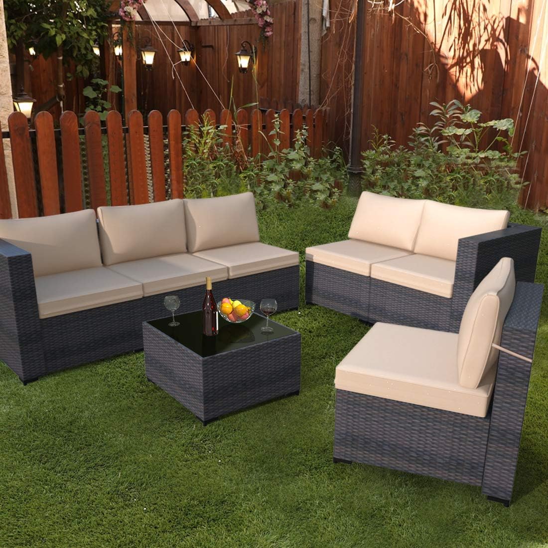 Gotland 7 Piece Outdoor Patio Furniture Sets All-Weather Outdoor Sectional Furniture PE Wicker Patio Sofa Backyard Deck Couch Conversation Chair Set with Coffee Table & 6 Thickened Cushions (Brown) : Patio, Lawn & Garden
