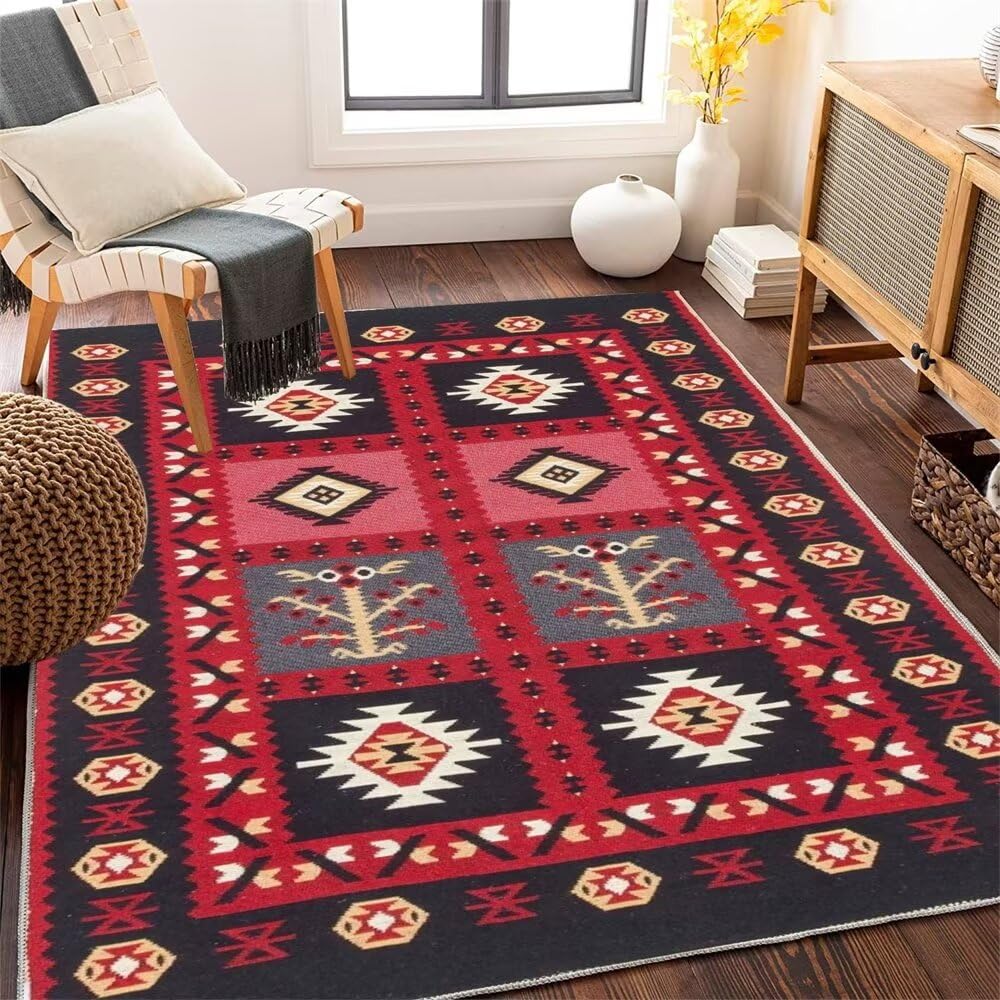 Tapis carré pour chambre d'enfant rouge et rétro de 200x200 cm