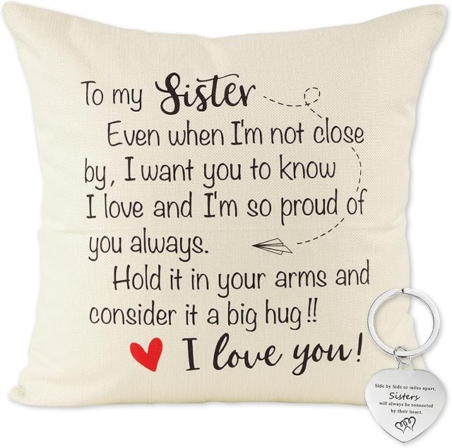 Sister Gift from Sister Brother, Funny Cushion Cover with Keychain Soul Sister Bestie Best Friends Christmas Birthday Gift