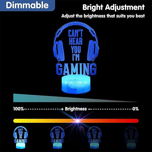 Miniatura 7 de Can't Hear You I'm Gaming - Luz nocturna para niños y niñas, lámpara de ilusión 3D, auriculares inalámbricos con 7 colores cambiantes, táctil y